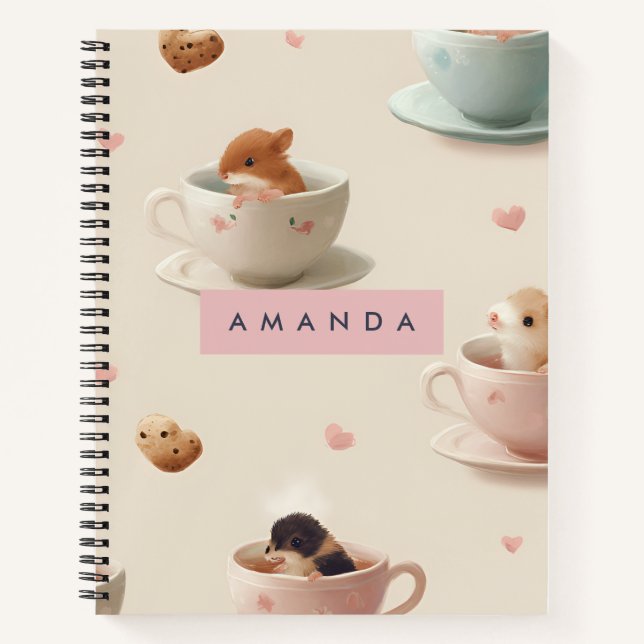 Carnet Hamster Adorable Personnalisé en Motif Teacup (Devant)
