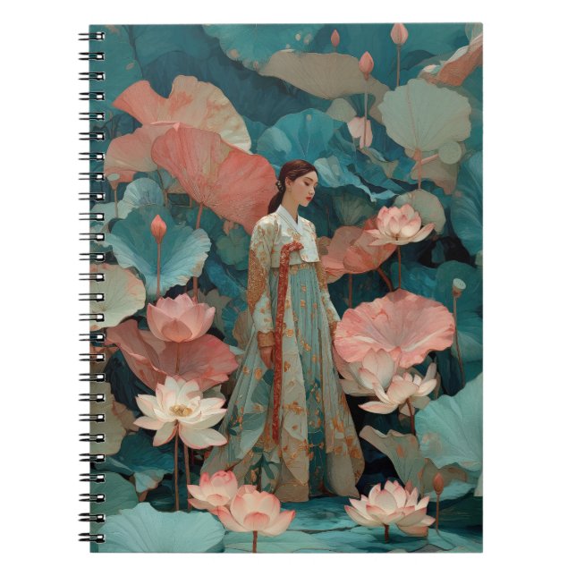Carnet Hanbok Impasto Vintage et Lotus Rose (Devant)