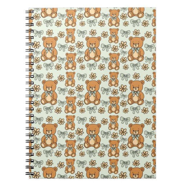 Carnet Hand-Drawn Coquette Teddy Bears Seamless Pattern (Devant)