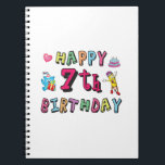 Carnet Happy 7th Birthday. 7 year old.<br><div class="desc">Happy 7th Birthday. Funny and cute Birthday design with lovely teddy bear holding a gift and a funny pencil writing the birthday wishes. A perfect match for clothing,  shirts and accessories.</div>