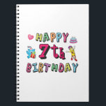 Carnet Happy 7th Birthday. 7 year old.<br><div class="desc">Happy 7th Birthday. Funny and cute Birthday design with lovely teddy bear holding a gift and a funny pencil writing the birthday wishes. A perfect match for clothing,  shirts and accessories.</div>