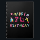 Carnet Happy 7th Birthday. 7 year old.<br><div class="desc">Happy 7th Birthday. Funny and cute Birthday design with lovely teddy bear holding a gift and a funny pencil writing the birthday wishes. A perfect match for clothing,  shirts and accessories.</div>