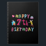 Carnet Happy 7th Birthday. 7 year old.<br><div class="desc">Happy 7th Birthday. Funny and cute Birthday design with lovely teddy bear holding a gift and a funny pencil writing the birthday wishes. A perfect match for clothing,  shirts and accessories.</div>