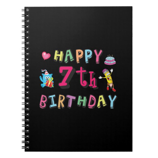 Carnet Happy 7th Birthday. 7 year old. (Devant)