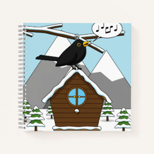 Carnet Happy Blackbird chanter dans le paysage hivernal