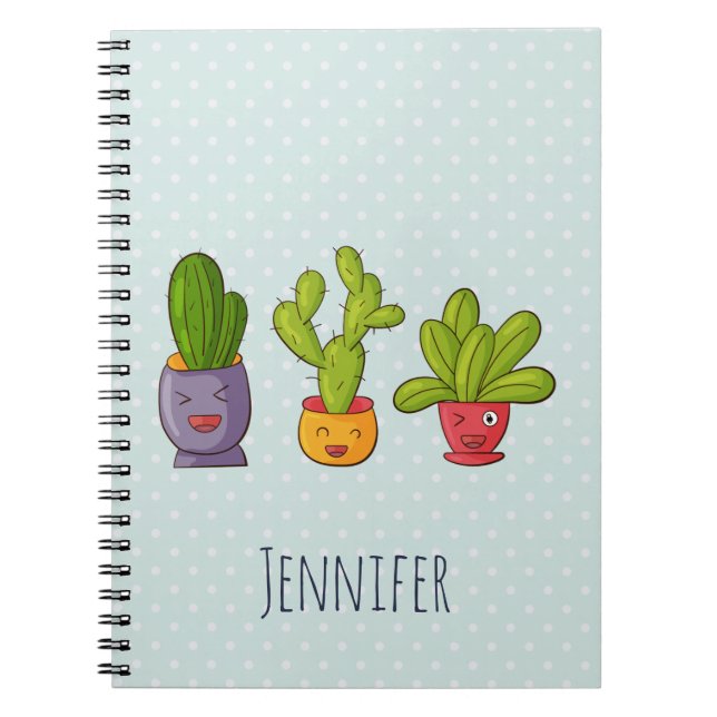Carnet Happy Cute Cactus in Flower Pots Fun Illustration (Devant)