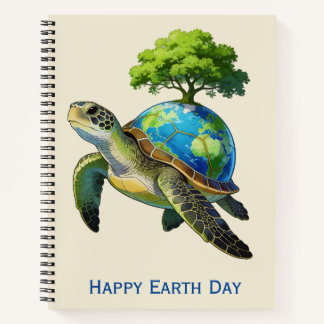 Carnet Happy Earth Day Turtle Planet and Tree