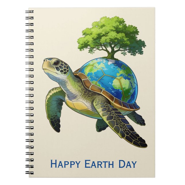 Carnet Happy Earth Day Turtle Planet and Tree (Devant)