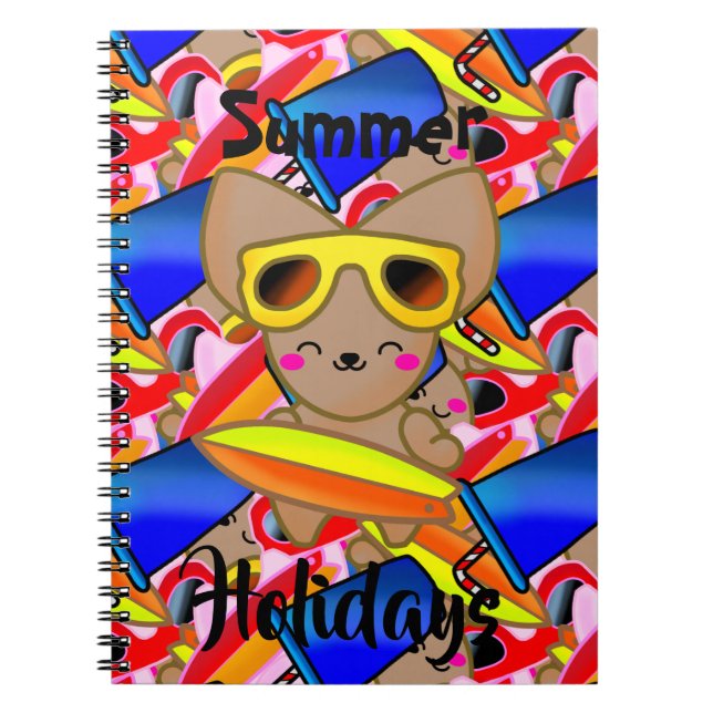 Carnet Happy Fox Cat Cute Surf Beach Ocean Sun (Devant)
