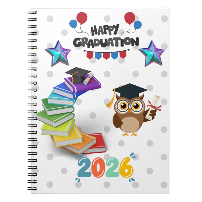 Carnet Happy Graduation 2026 - Cute Owl & Books  (Devant)