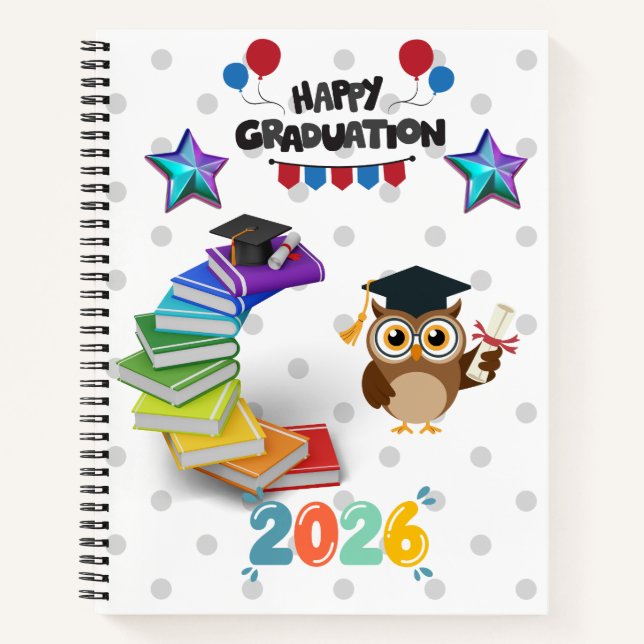 Carnet Happy Graduation 2026 - Cute Owl & Books  (Devant)
