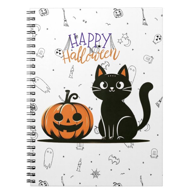 Carnet Happy Halloween chat et citrouille (Devant)