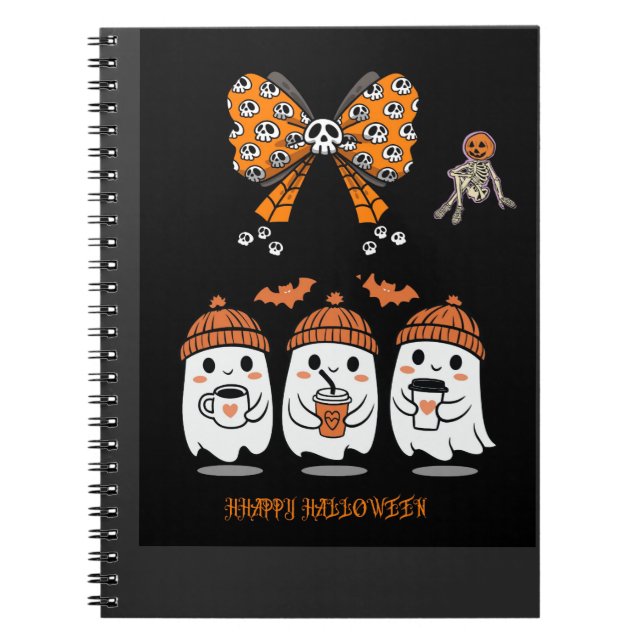 Carnet Happy Halloween – fantômes café mignons (Devant)