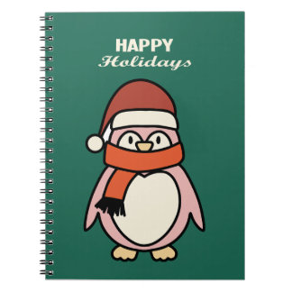 Carnet happy holidays pink penguin 