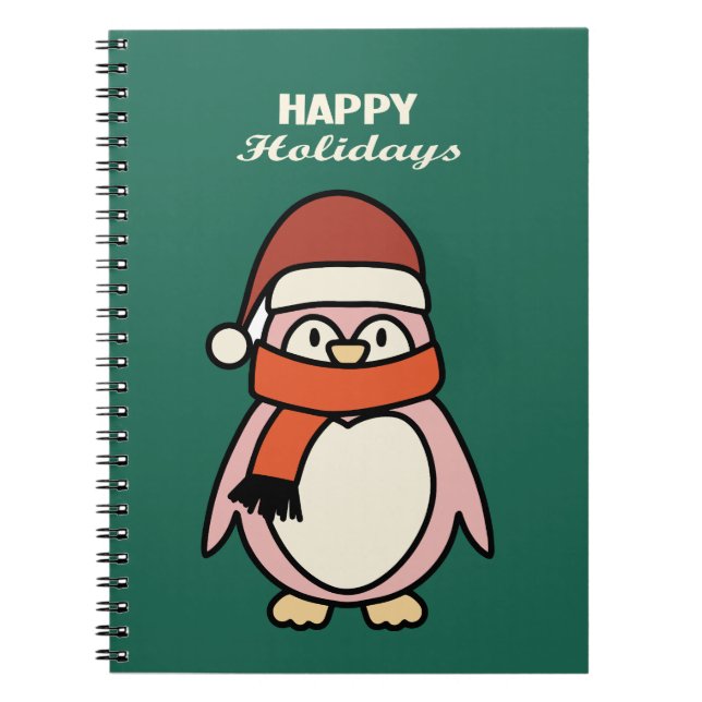 Carnet happy holidays pink penguin  (Devant)