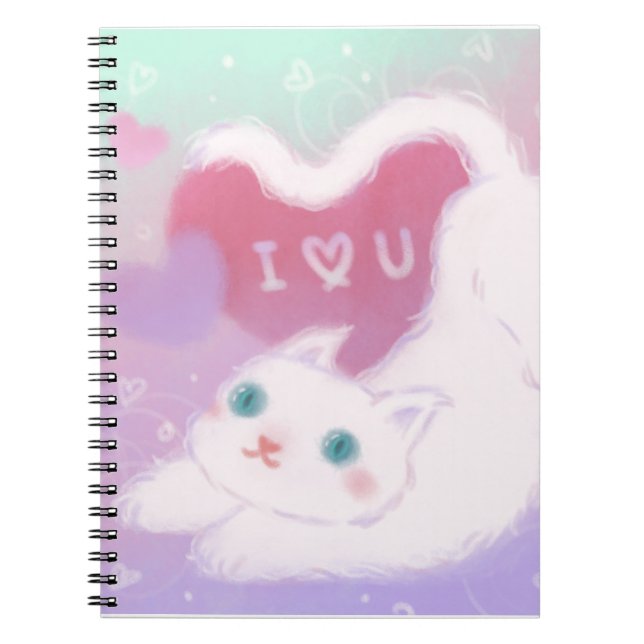 Carnet Happy Valentine's Day with Fluffy White Cat (Devant)