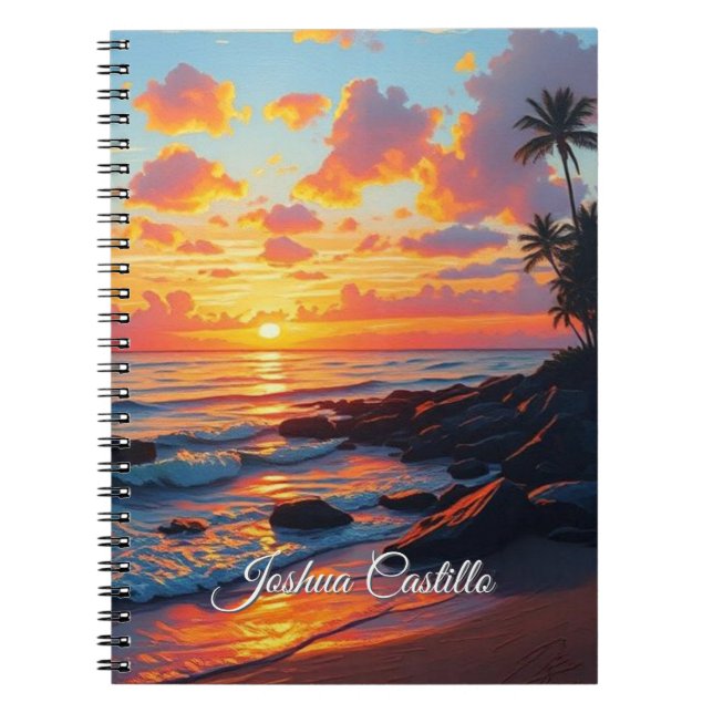 Carnet Hawaii Coucher de soleil Calligraphie Simple Nom P (Devant)