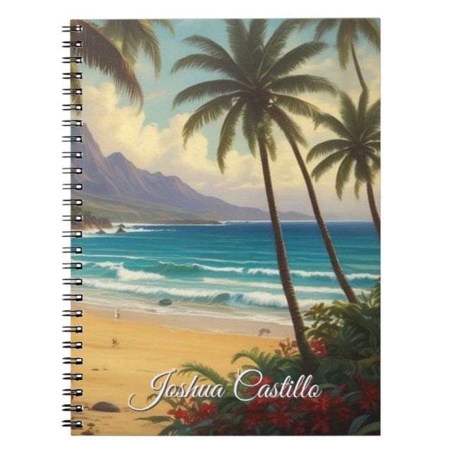 Carnet Hawaii Coucher de soleil Calligraphie Simple Nom P (Devant)