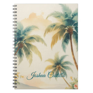 Carnet Hawaii Palmiers Calligraphie Simple Nom Profession