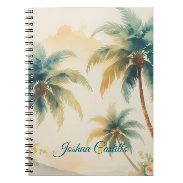Carnet Hawaii Palms Calligraphy Simple Professional Name (Devant)