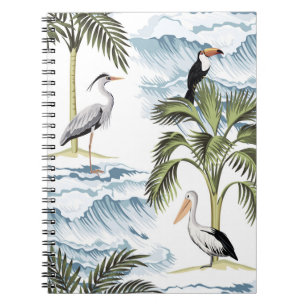 Carnet Hawaiian vintage, motif d'été fleuri.