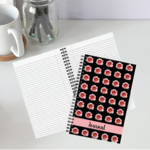 Carnet Hemerocalle rose sur motif floral noir