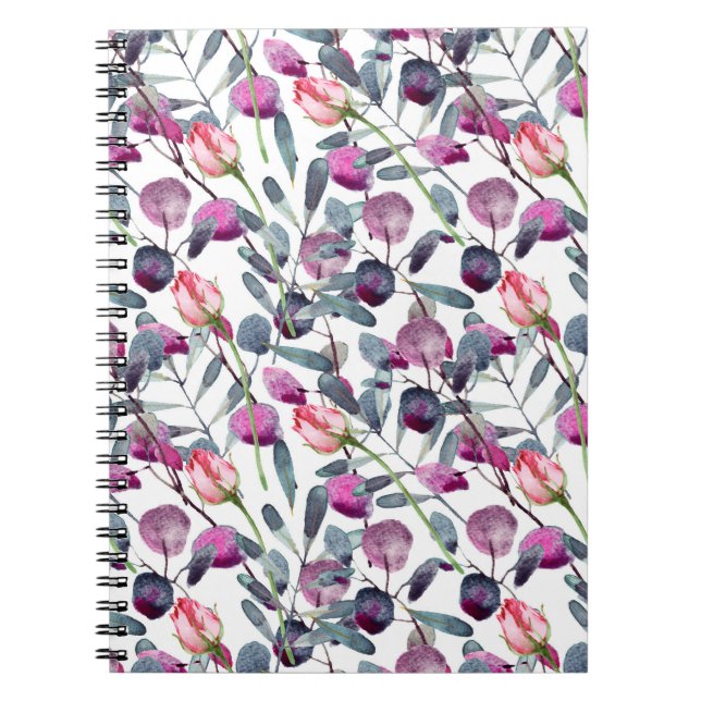 Carnet Herbes de champ Rosebuds Motif d'aquarelle (Devant)