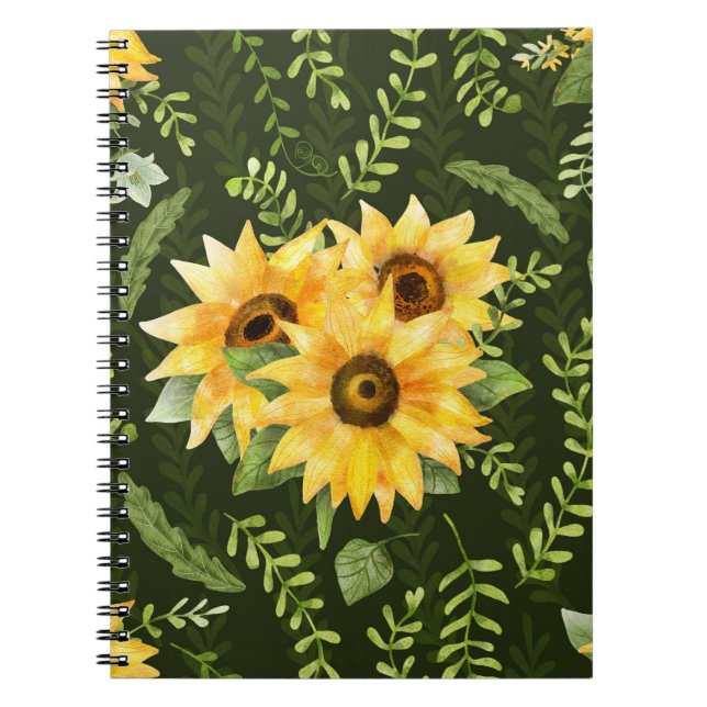 Carnet Herbes de tournesols Feuille Motif d'aquarelle (Devant)