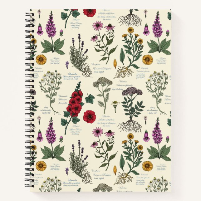 Carnet Herbier de jardin médicinal sur fond blanc cassé (Devant)