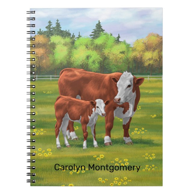 Carnet Hereford Cow & Cute Calf dans les pâturages d'été (Devant)