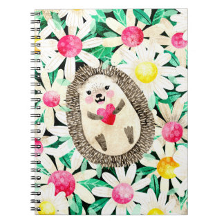 Carnet Hérisson Adorable dans les Fleurs Rose Jaune Fémin
