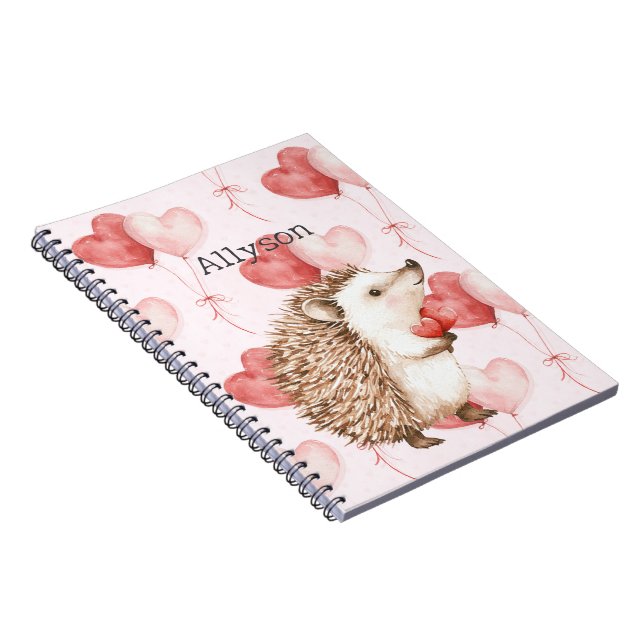Carnet Hérisson Ballons Cœurs Roses Rouges (Côté Droit)