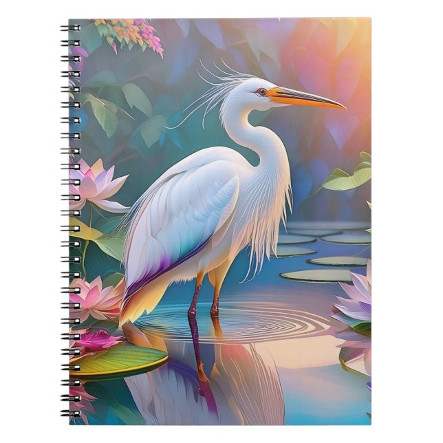 Carnet Héron blanc à bec orange, oiseau de fantaisie (Devant)