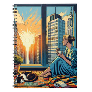 Carnet Heure matinale en ville Femme réfléchissant