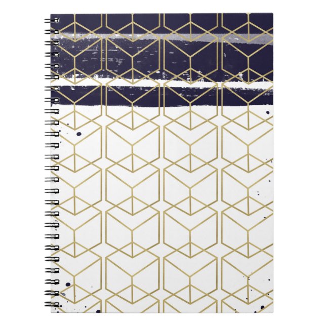 Carnet Hexagon Modern Marine Blue Gold Glam géométrique (Devant)