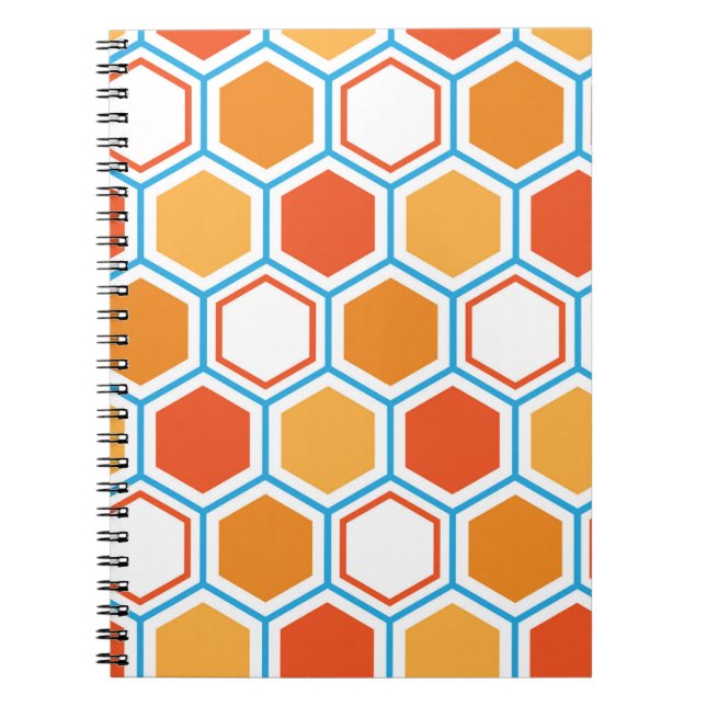 Carnet Hexagone en orange, bleu et blanc (Devant)