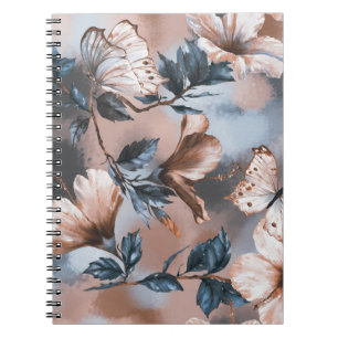 Carnet Hibiscus floral aquarelle, motif papillon.
