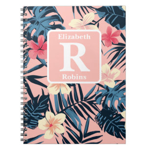 Carnet Hibiscus rose tropical personnalisé Monogramme