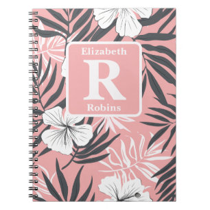 Carnet Hibiscus rose tropical personnalisé Monogramme