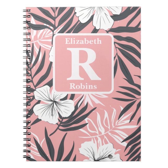 Carnet Hibiscus rose tropical personnalisé Monogramme (Devant)