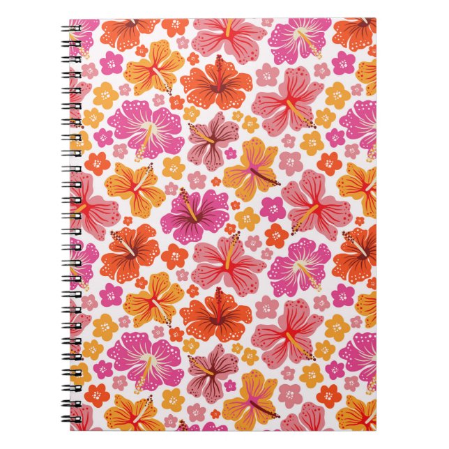 Carnet hibiscus tropical - rose et orange (Devant)
