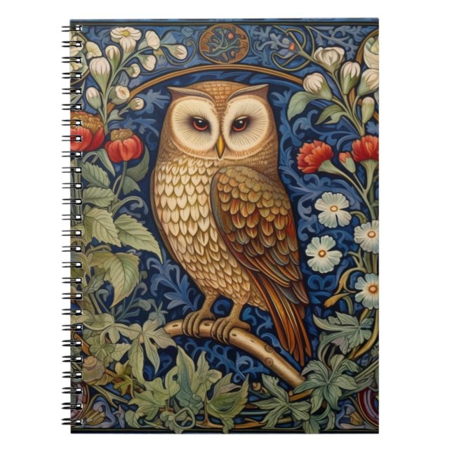 Carnet Hibou dans le jardin style William Morris (Devant)