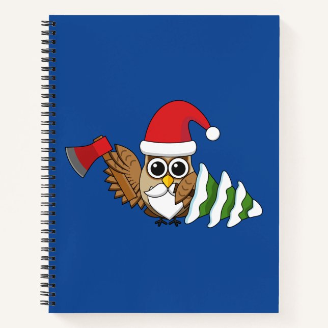 Carnet Hibou de Noël avec hache et pin enneigé (Devant)