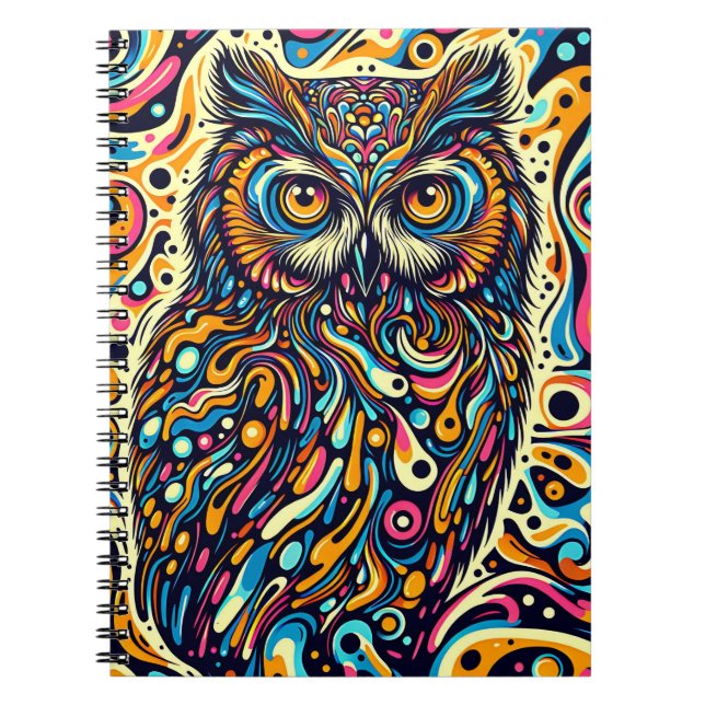 Carnet Hibou de rêve psychédélique – Faune et flore Pop A (Devant)