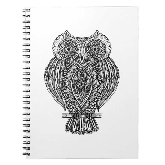 Carnet Hibou fleuri tiré par la main inspiré (Devant)
