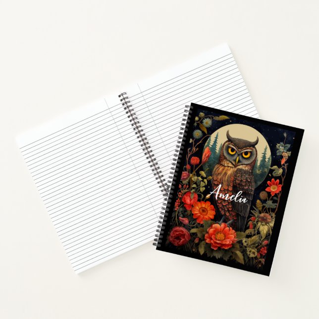 Carnet Hibou la nuit avec une pleine lune (Intérieur)