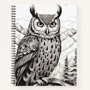 Carnet Hibou Nature paisible Prairie Style de dessin