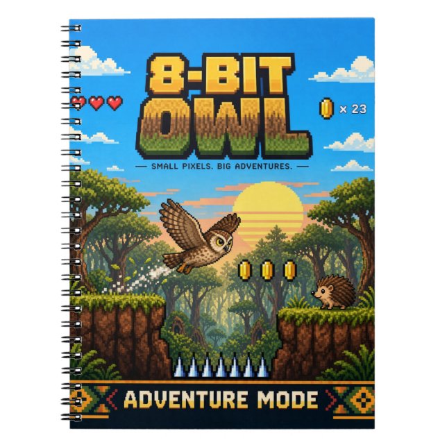 Carnet Hibou, Pixel Art Rétro 8 Bits (Devant)
