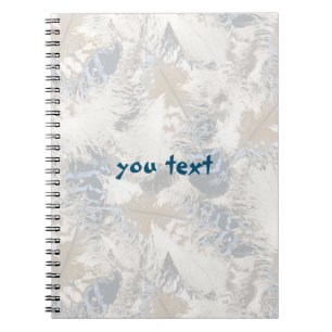 Carnet hibou Plumes, gris, beige et bleu, oiseau, léger,