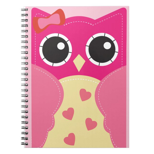 Carnet Hibou rose mignon (Devant)